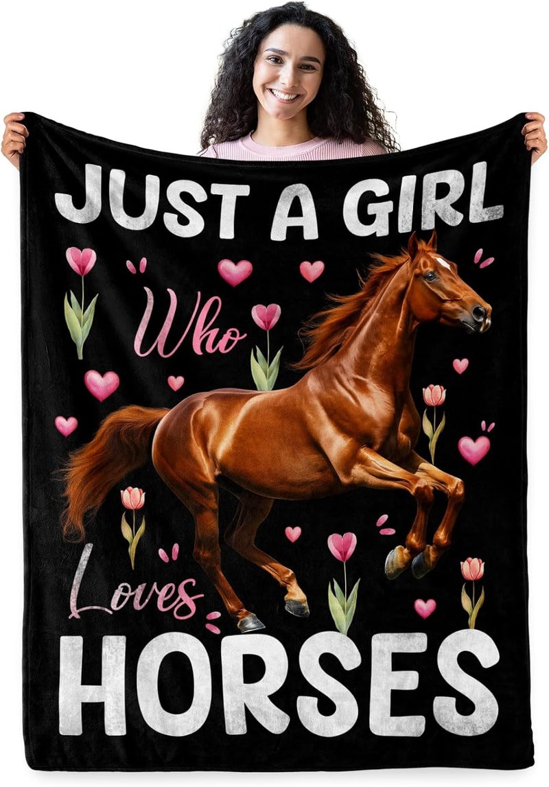 Levens Horse Gifts for Girls Women, Just A Girl Who Loves Horses Blanket 60"x50", Lightweight Soft Flannel Horses Throw Blankets Decor for Couch Bed Sofa, Horse Lovers Halloween Christmas Birthday Gifts - Image 1